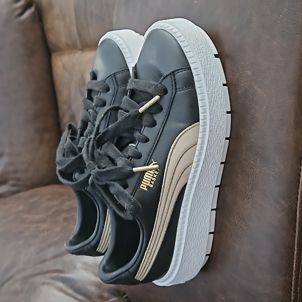 Black with gold platform Puma womens Sneakers